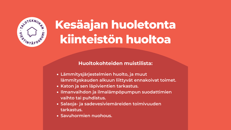 Kesäajan kiinteistönhuollon tarkistuslista kiinteistönomistajille